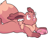 drawing of an eevee looking sad and pleading that her food bowl only has two coins in it